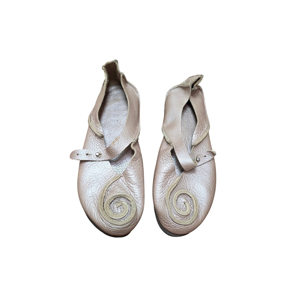 Trippen Spiral Leather Flats Womens 38 Rose Gold Metallic Mary Jane Shoes